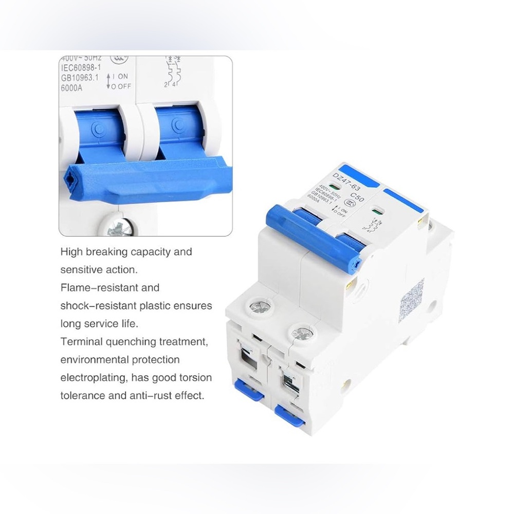 Blue Handle Dual-Pole Circuit Breaker - Electrical Protection